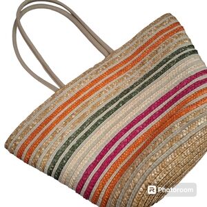 Straw Tote Bag Multicolor Stripe